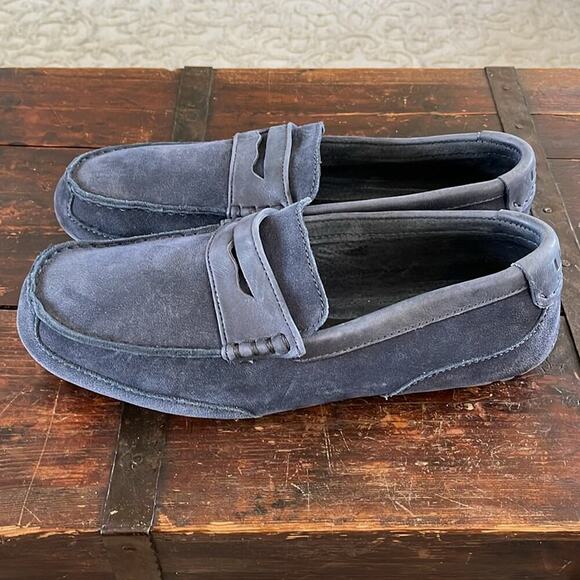 Men's Ugg Navy Nubuck Leather Slip On Driving Moccasin Loafers Size 11 - Picture 2 of 7